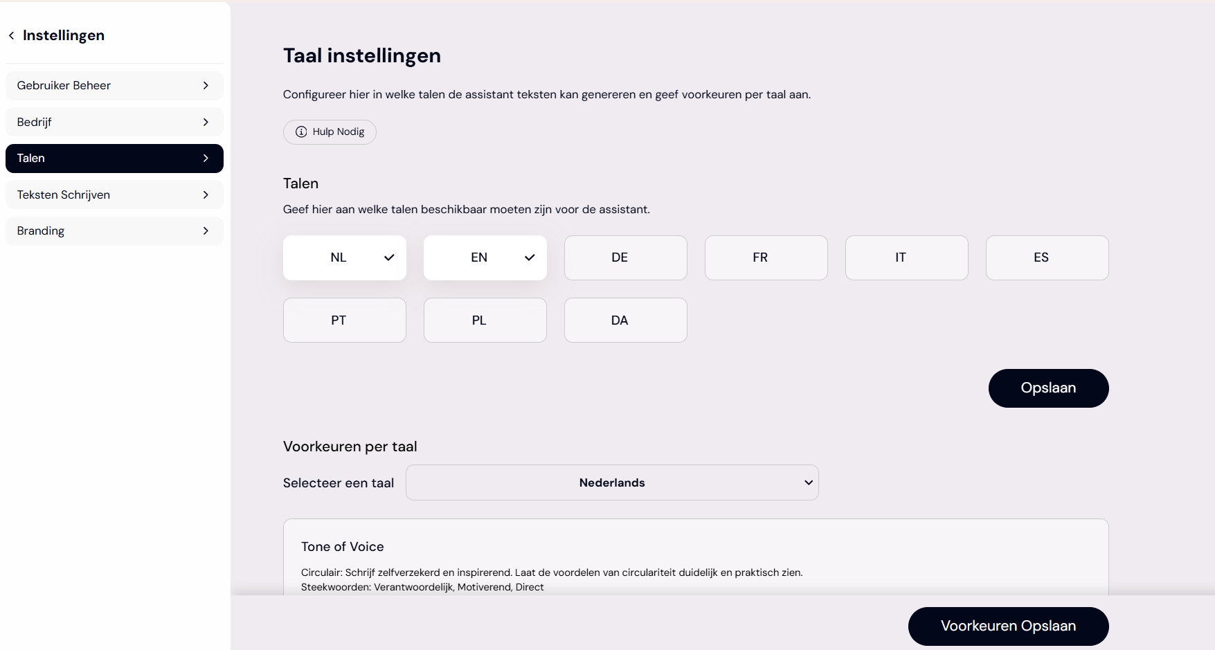 Meertalig, voorkeuren per taal
