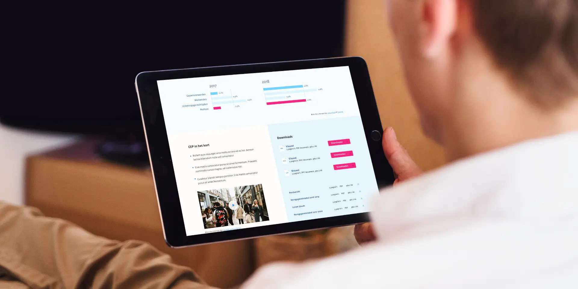 Publicatiepagina met downloads op tablet
